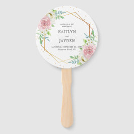 Leque Casamento Floral De Folha De Ouro Geométrico Chic