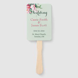 Leque Casamento Floral de Peônia com Aguarela em Verde S