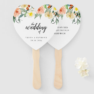 Leque Casamento Floral de Pêssego em Aquarela Elegante