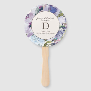 Leque Casamento Floral em Aquarela Azul Poeira de Lilás