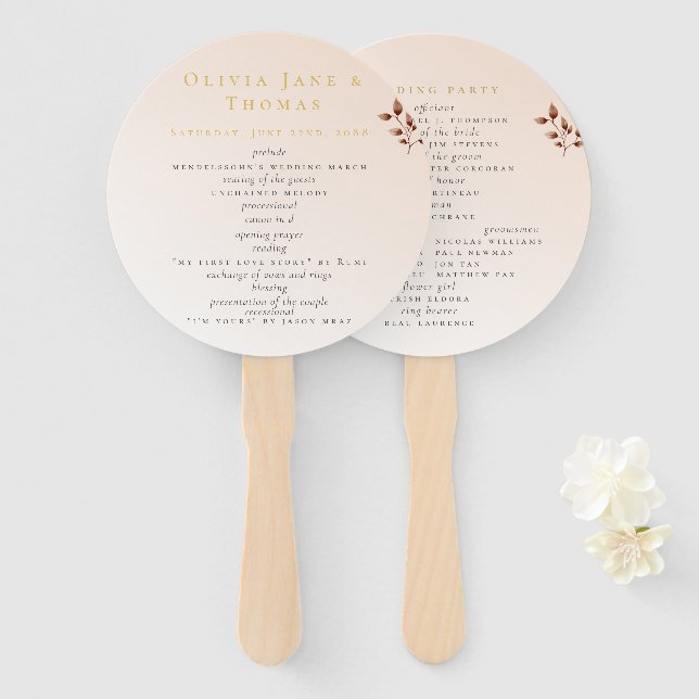 Leque Casamento Floral Laranja - Escamudo Moderno Elegan (Frente e Verso)