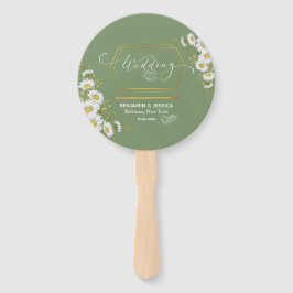 Leque Casamento Floral Minimalista Dourado Sage Green