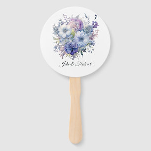 Leque Casamento Floral Prateado, Azul Gelo e Lilás