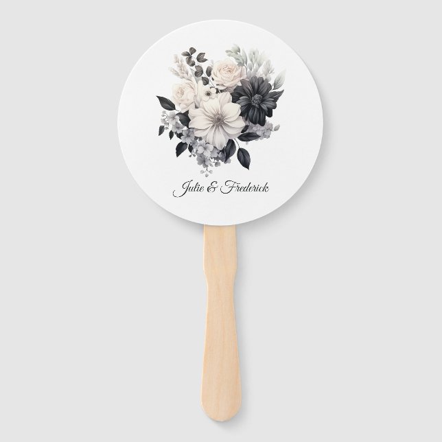Leque Casamento Floral Preto e Branco (Frente)