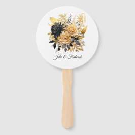 Leque Casamento Floral Preto e Dourado