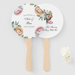 Leque Casamento Floral Rosa e Bege