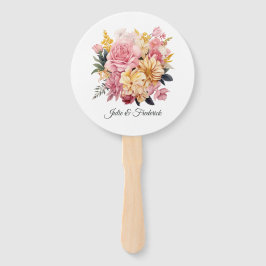 Leque Casamento Floral Rosa e Dourado