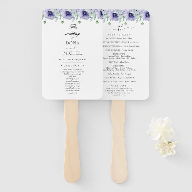 Leque Casamento Floral Rustic Violet Summer (Frente e Verso)