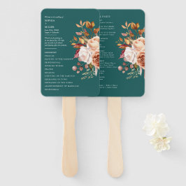 Leque Casamento Floral Terracota Aquarela Azul Outono