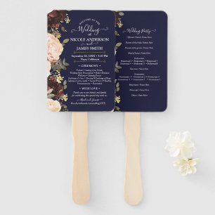Leque Casamento Floral Verde Folhagem Azul Marinho Rosa