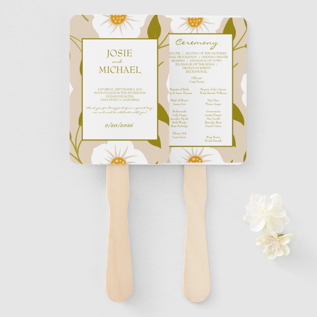 Leque Casamento Floral Verde Oliva (Frente e Verso)