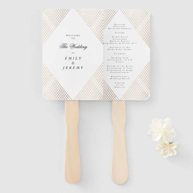 Leque Casamento Gatsby Dourado Geométrico Diamond (Frente e Verso)