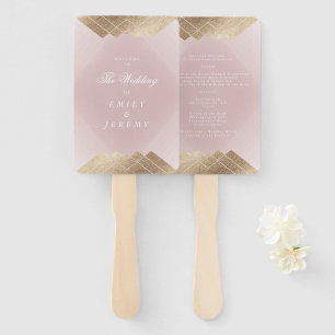 Leque Casamento Gatsby Dourado Geométrico Rosa