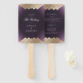 Leque Casamento Gatsby Dourado Roxo Geométrico