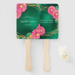 Leque Casamento Geométrico Dourado dos Cristântemos Rosa