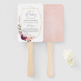 Leque Casamento Geométrico Floral Rosa e Ameixa Borgonha