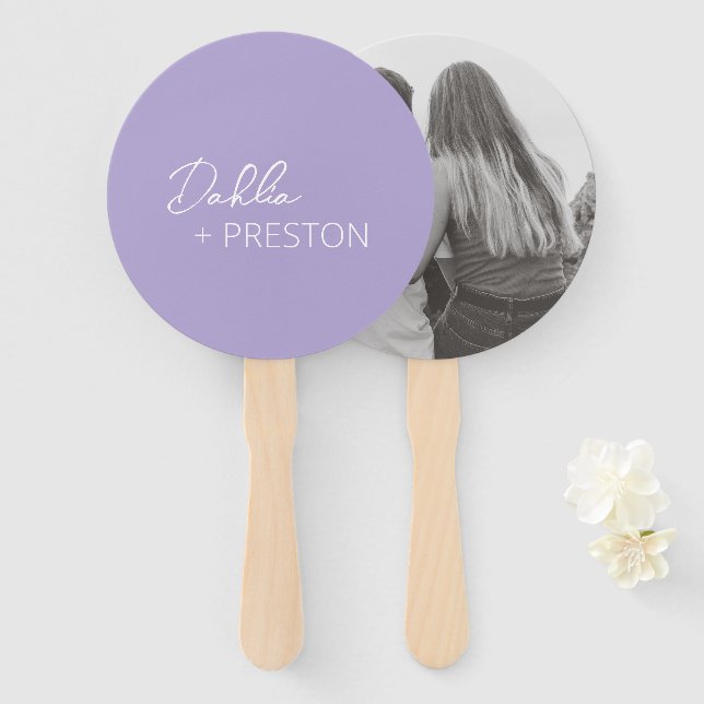 Leque Casamento Lilás Minimalista Moderno (Frente e Verso)
