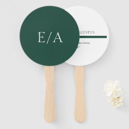 Leque Casamento Minimalista Monograma Elegante Esmeralda