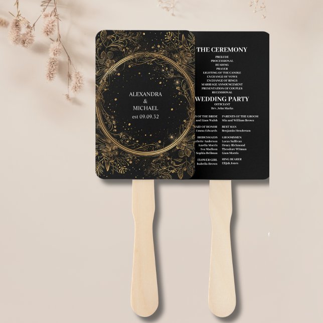 Leque Casamento Místico Celestial Preto e Dourado (Criador carregado)