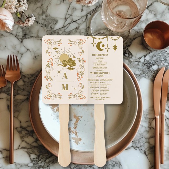 Leque Casamento Místico Dourado Vintage (Criador carregado)