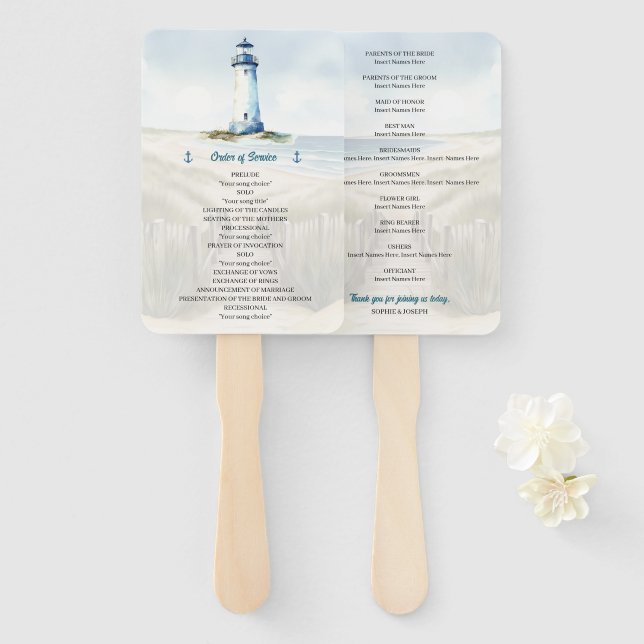 Leque Casamento na Praia com Aquarela, Casamento no Lito (Frente e Verso)
