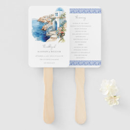 Leque Casamento Personalizado em Aquarela de Santorini G