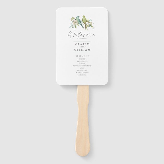 Leque Casamento por Aquarela Azul Verde (Frente)