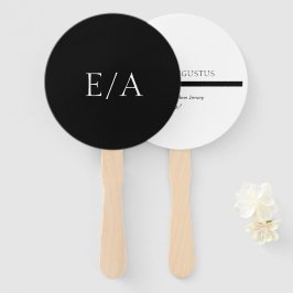 Leque Casamento Preto Minimalista Monograma Elegante Mod