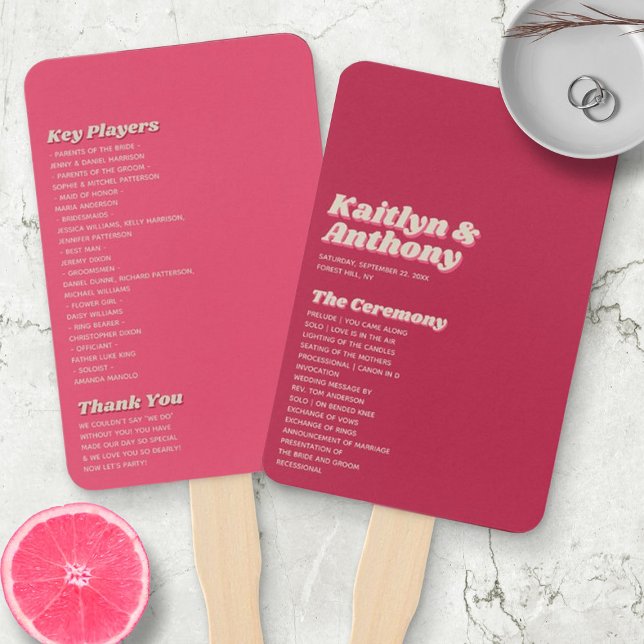 Leque Casamento Retro Groovy Viva Magenta, de 70 anos (Criador carregado)