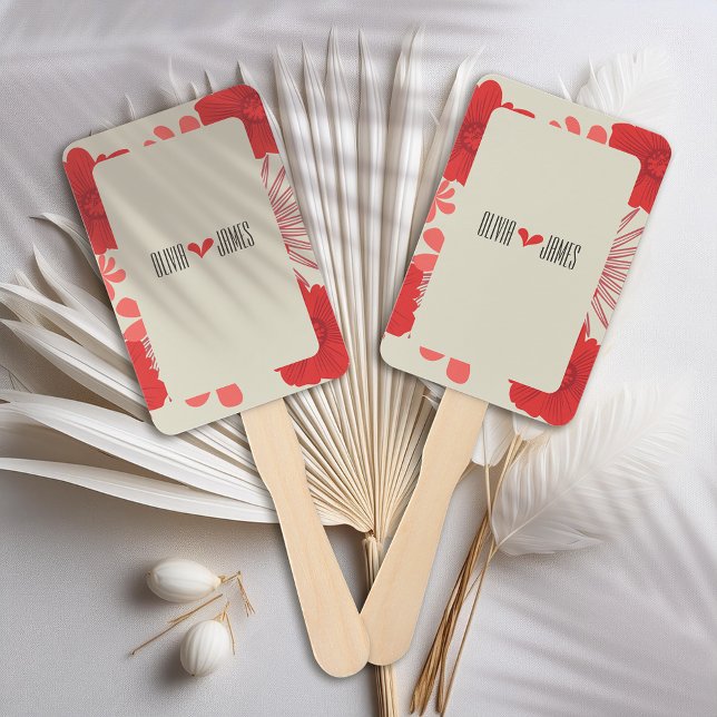 Leque Casamento Romântico Vermelho Floral (Criador carregado)