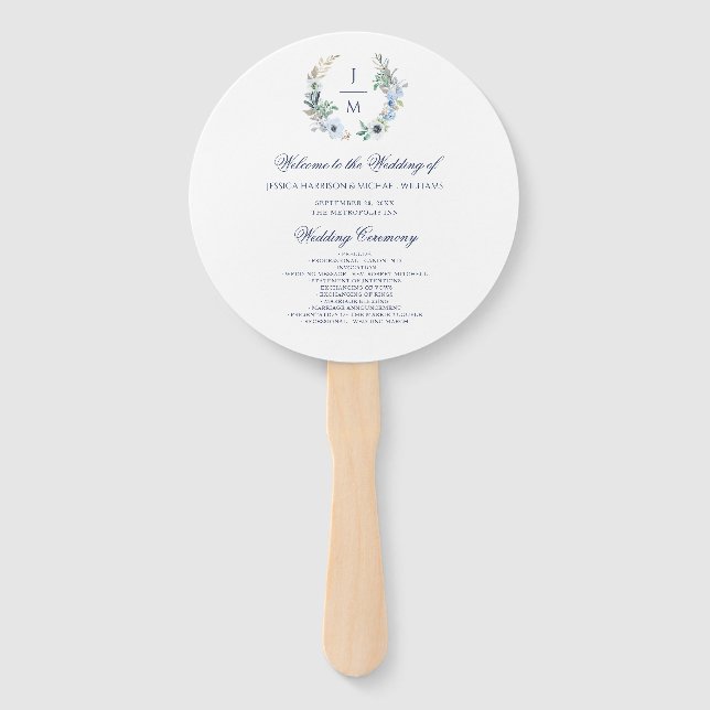 Leque Casamento Simples de Wreath Floral Monograma (Frente)