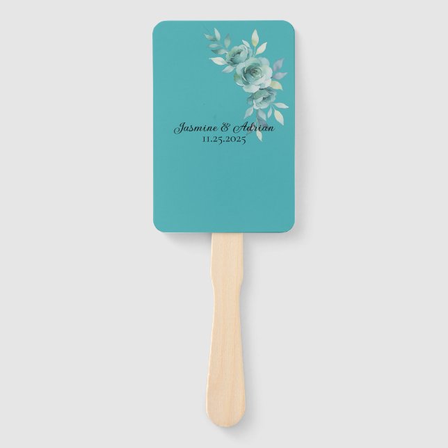 Leque Casamento Teal Whisper Blooms (Frente)