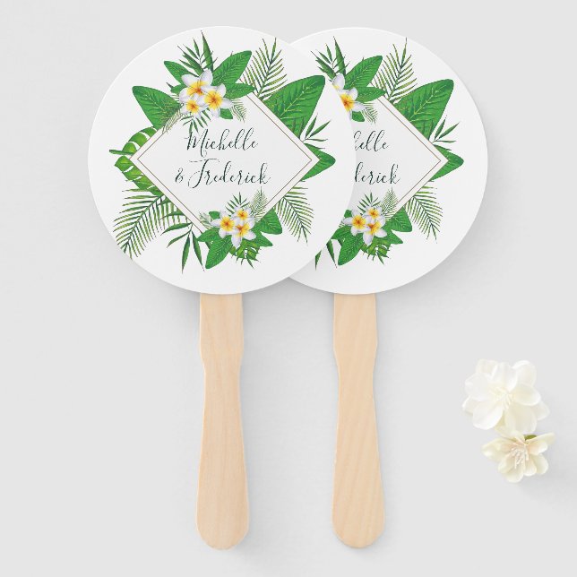 Leque Casamento tropical aquarela (Frente e Verso)