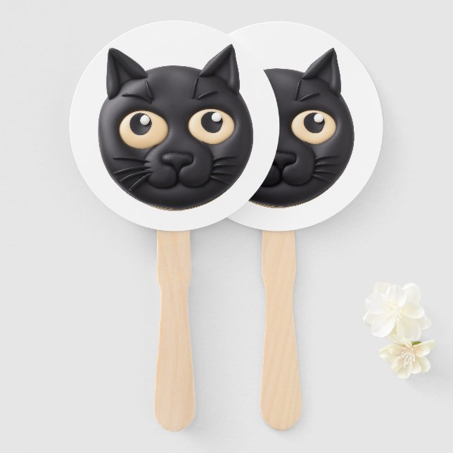 Leque Cat 3D Preto Inscrito (Frente e Verso)