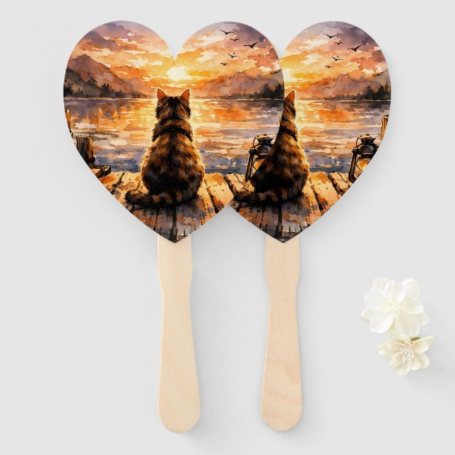 Leque Cat on Dock at Sunset (Frente e Verso)