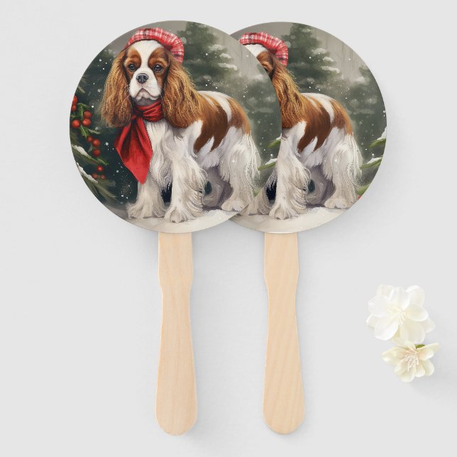 Leque Cavalier King Charles Spaniel Cachorro Natal (Frente e Verso)
