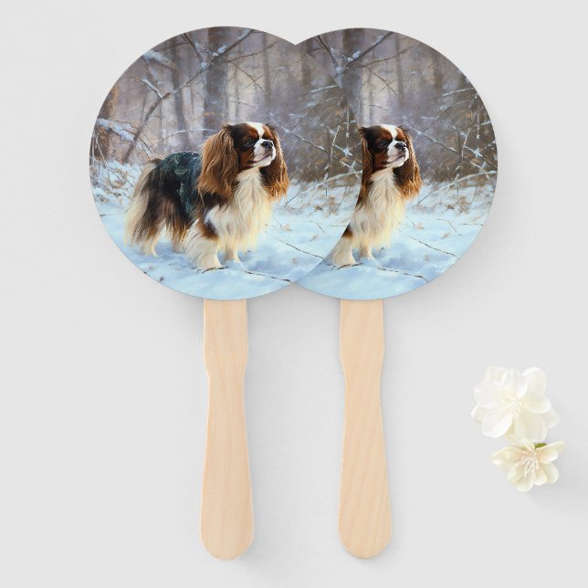 Leque Cavalier King Charles Spaniel Deixe Nevar Natal (Frente e Verso)
