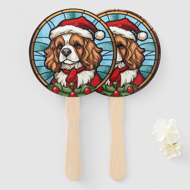 Leque Cavalier King Charles Spaniel Vidro Natal (Frente e Verso)
