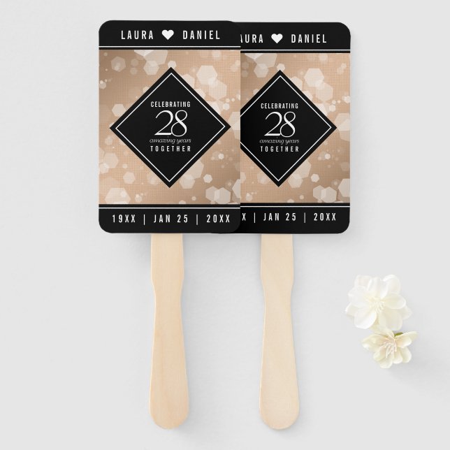 Leque Celebração do Aniversário do Casamento Linen 28 (Frente e Verso)