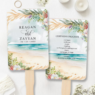 Leque Cena de Praia com Aquarela Floral para Casamento d