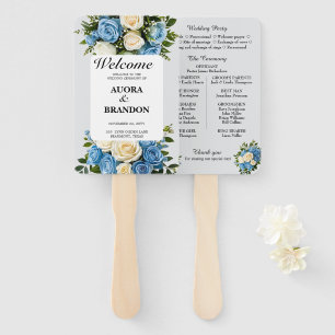 Leque Cerimônia de Casamento de Rosa Azul e Branca