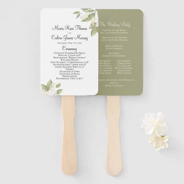 Leque Cerimônia de casamento elegante Sage Greenery Foli (Frente e Verso)