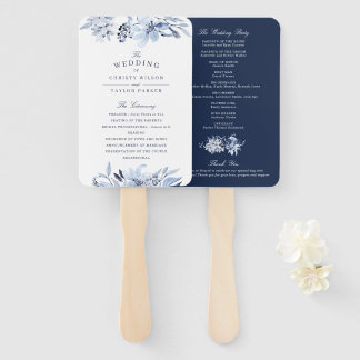 Leque Cerimônia de Casamento Floral Azul Moderna de Wate