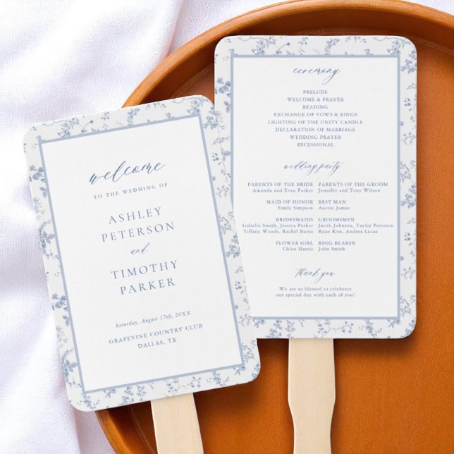 Leque Cerimônia de Casamento Floral Toile Victorian Blue (Criador carregado)