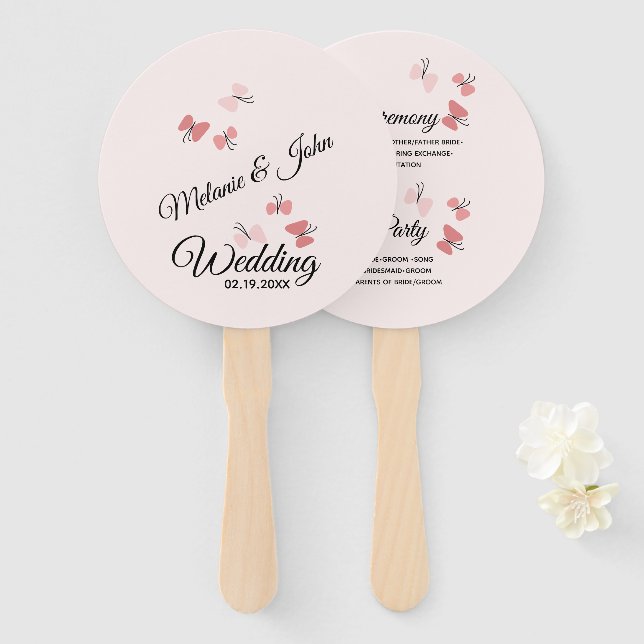 Leque Cerimônia de Casamento no Jardim das Borboletas Ro (Frente e Verso)
