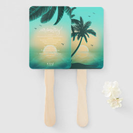 Leque Cerimônia de Casamento Tropical Isle Sunrise Teal 