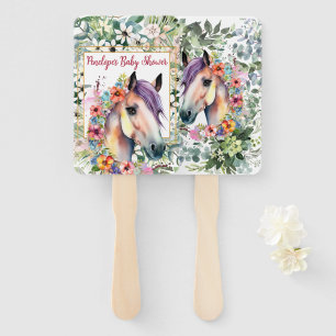 Leque Chá de Bebê de Cavalo Floral em Aquarela