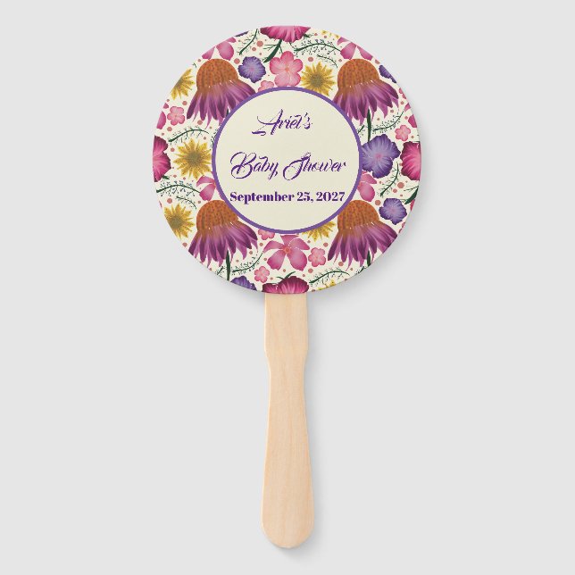 Leque Chá de Bebê Personalizado de Flor Silvestre para J (Frente)