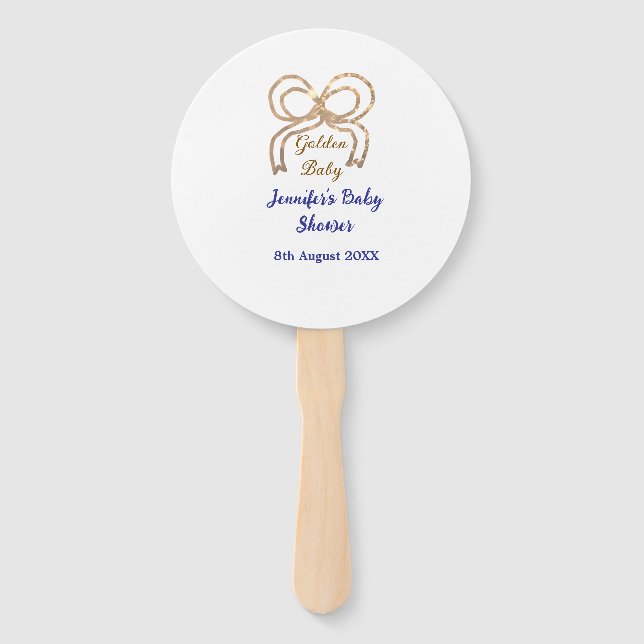 Leque chá de fraldas azul real arco  brilhante ouro (Frente)