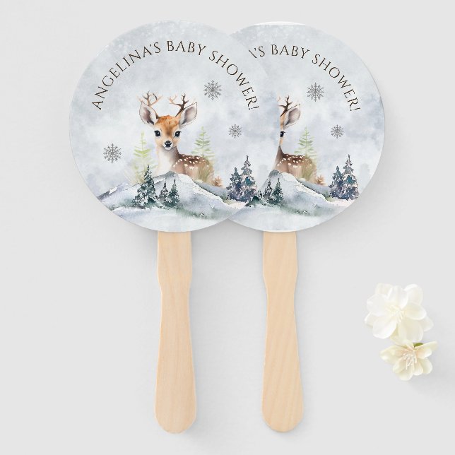 Leque Chá de fraldas de veado da Floresta de inverno (Frente e Verso)